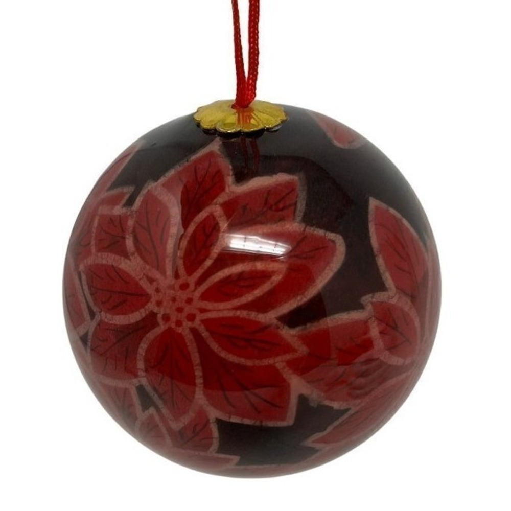Inside Hand Painted Poinsettia Floral Ornament Holiday Decoration